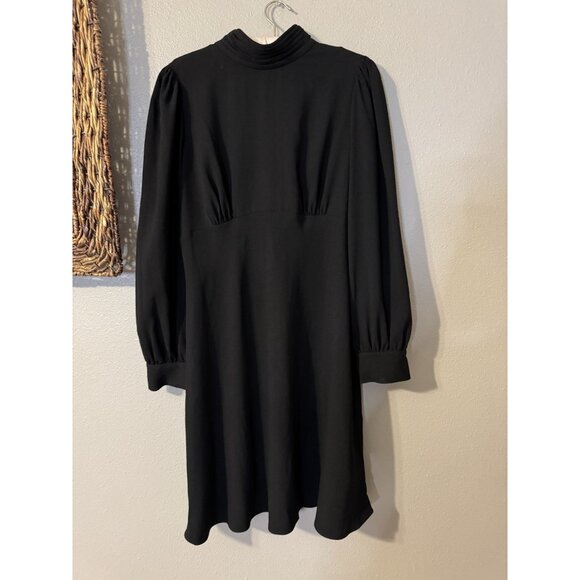 Adrianna Papell Dress 12 Black Mock Neck A Line Crepe Long Sleeve NEW - Picture 11 of 13